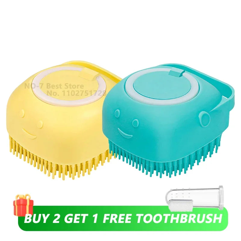 Pet Bathing & Massage Brush with Shampoo Dispenser