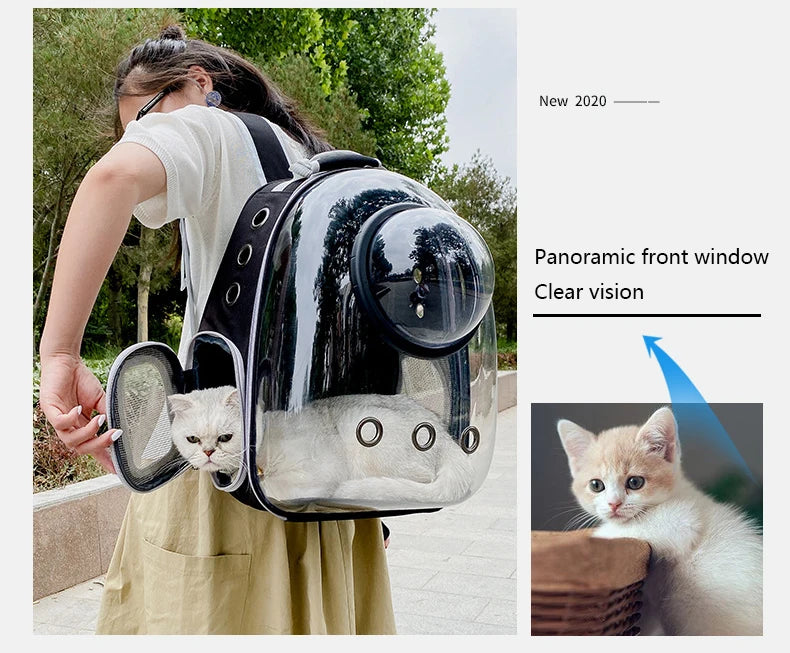 Transparent Pet Backpack β Breathable Cat & Small Dog Carrier, Portable Space Capsule Design