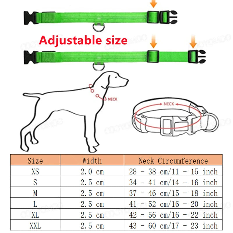LED Dog Collar – USB Rechargeable Glow Collar with 3 Light Modes for Night Safety