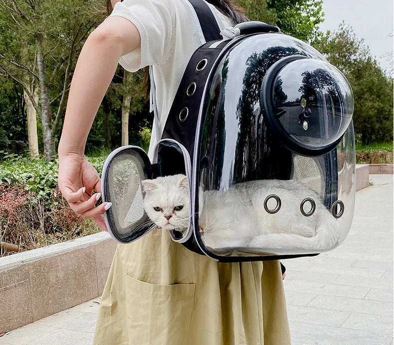 Transparent Pet Backpack – Breathable Cat & Small Dog Carrier, Portable Space Capsule Design