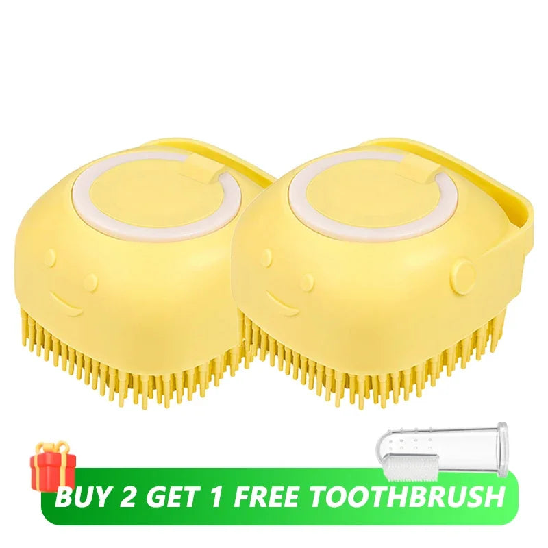 Pet Bathing & Massage Brush with Shampoo Dispenser