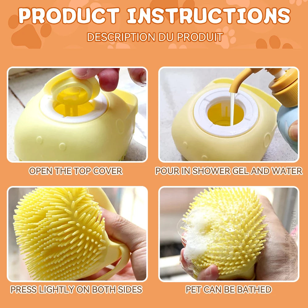 Pet Bathing & Massage Brush with Shampoo Dispenser