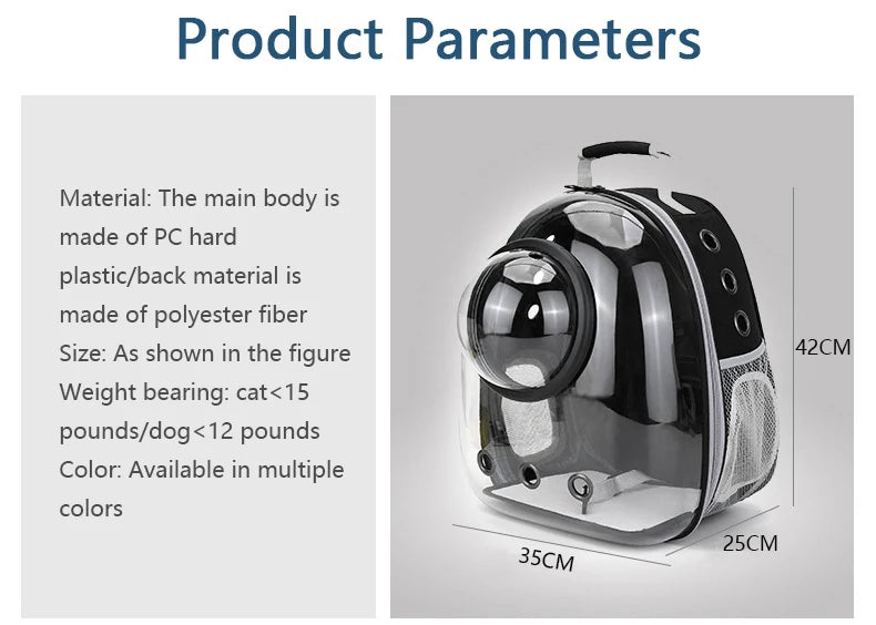 Transparent Pet Backpack – Breathable Cat & Small Dog Carrier, Portable Space Capsule Design