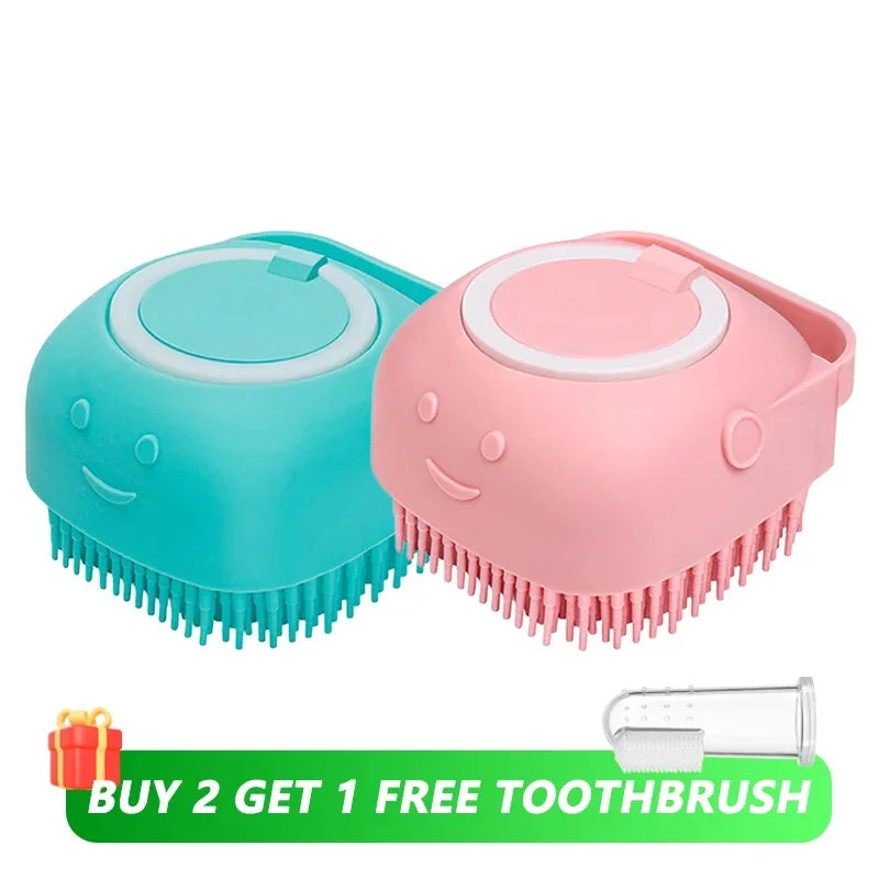Pet Bathing & Massage Brush with Shampoo Dispenser