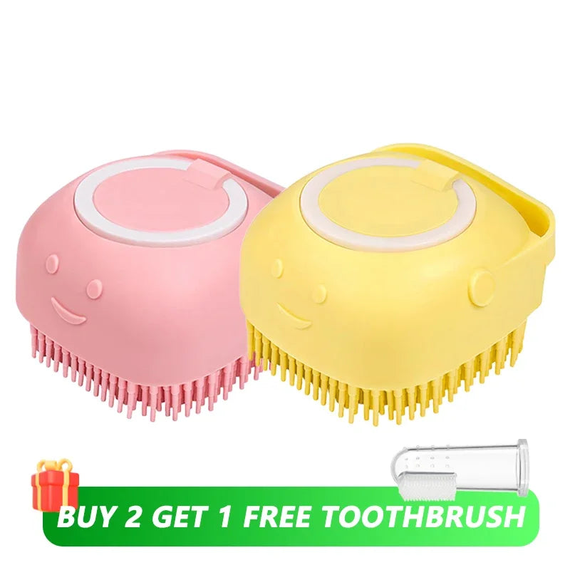 Pet Bathing & Massage Brush with Shampoo Dispenser