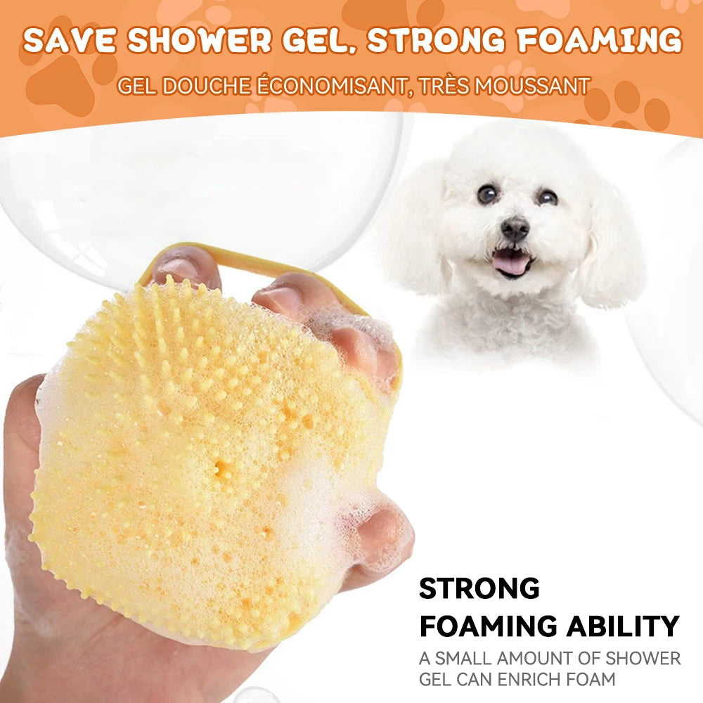 Pet Bathing & Massage Brush with Shampoo Dispenser