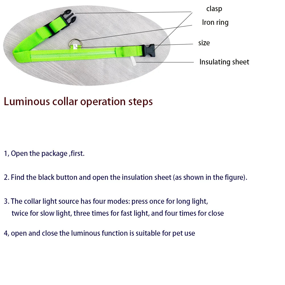 LED Nylon Dog Collar & Leash – Rechargeable Glow-in-the-Dark Night Safety Pet Accessory