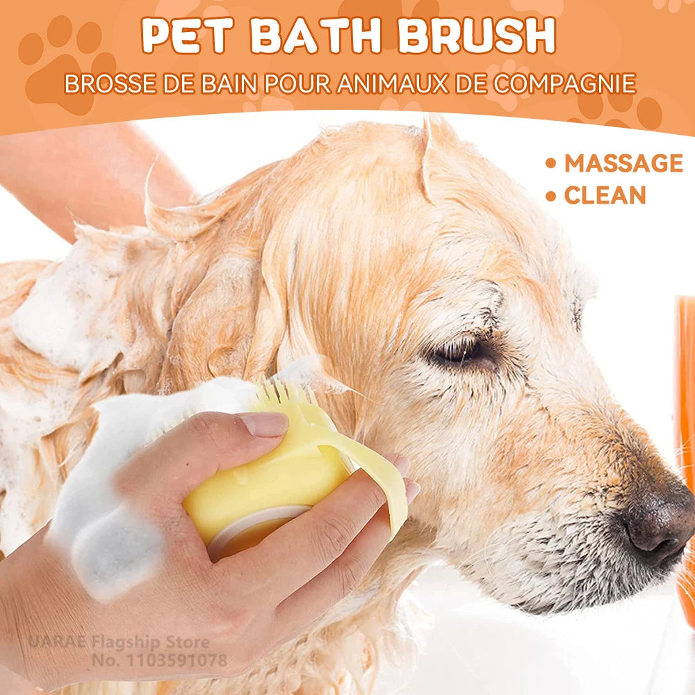 Pet Bathing & Massage Brush with Shampoo Dispenser