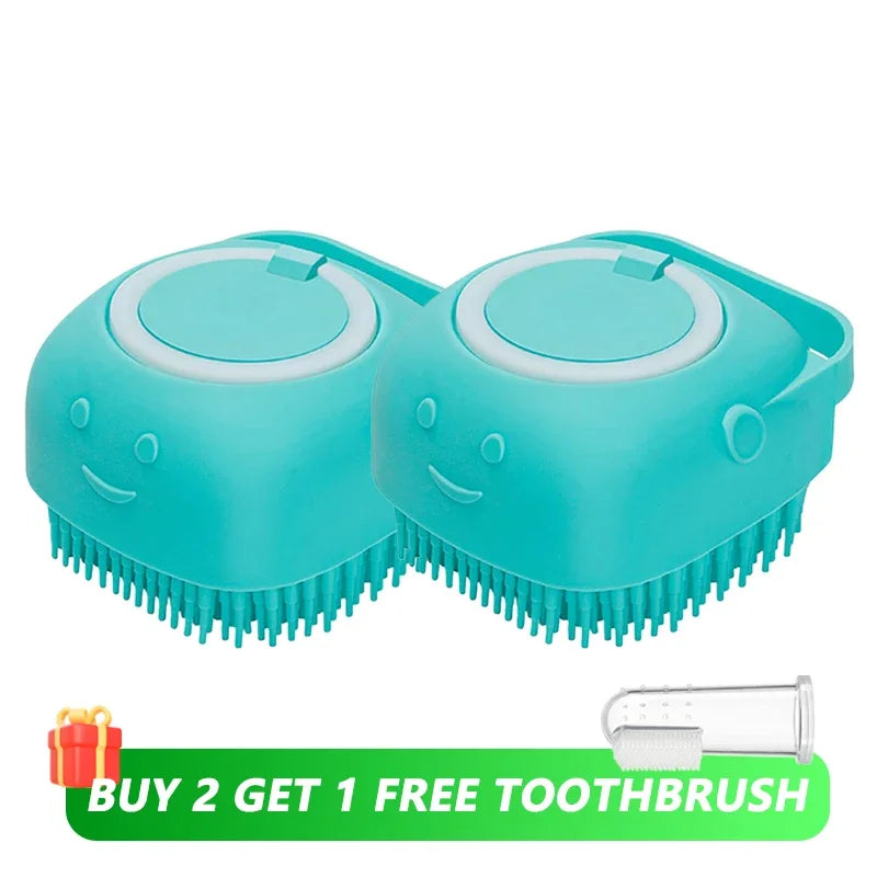 Pet Bathing & Massage Brush with Shampoo Dispenser