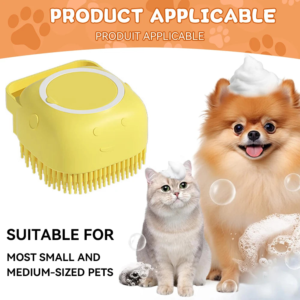 Pet Bathing & Massage Brush with Shampoo Dispenser