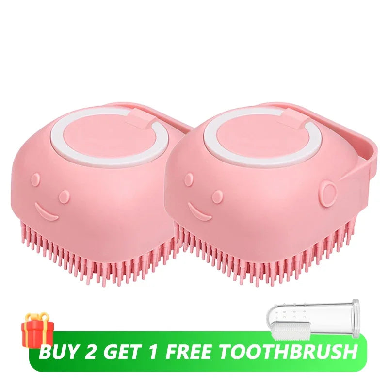 Pet Bathing & Massage Brush with Shampoo Dispenser