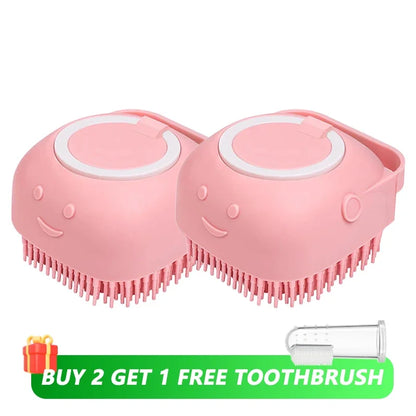 Pet Bathing & Massage Brush with Shampoo Dispenser
